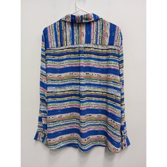 Relativity Womens Blouse Top XL Colorful Rainbow Striped Long Sleeve BOHO - Picture 8 of 8